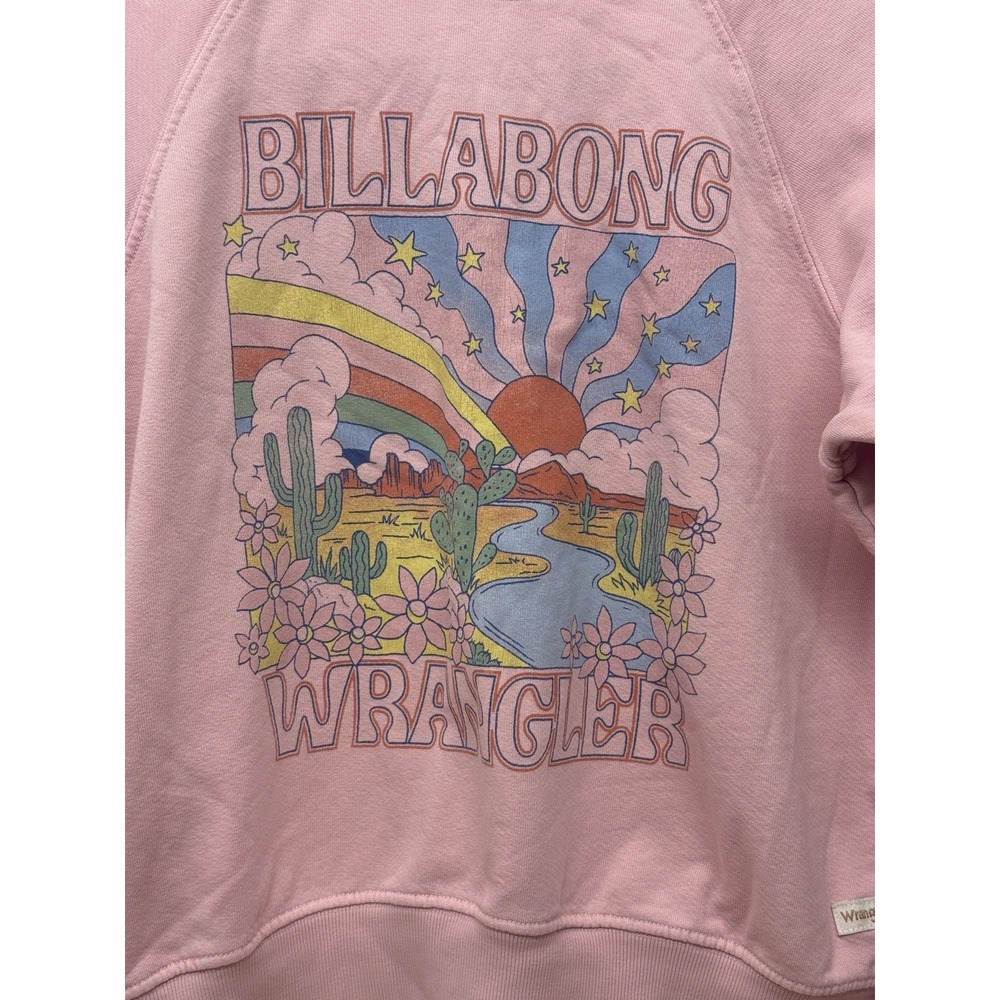 Y2K Billabong x Wrangler Pink Sunset Graphic Crop Top Sweatshirt‎ Medium #51 - Picture 2 of 6